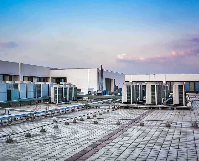 Commercial rooftop with large HVAC systems